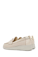 Women's Cream Wedge Heel Leather Comfort Loafer | Derimod