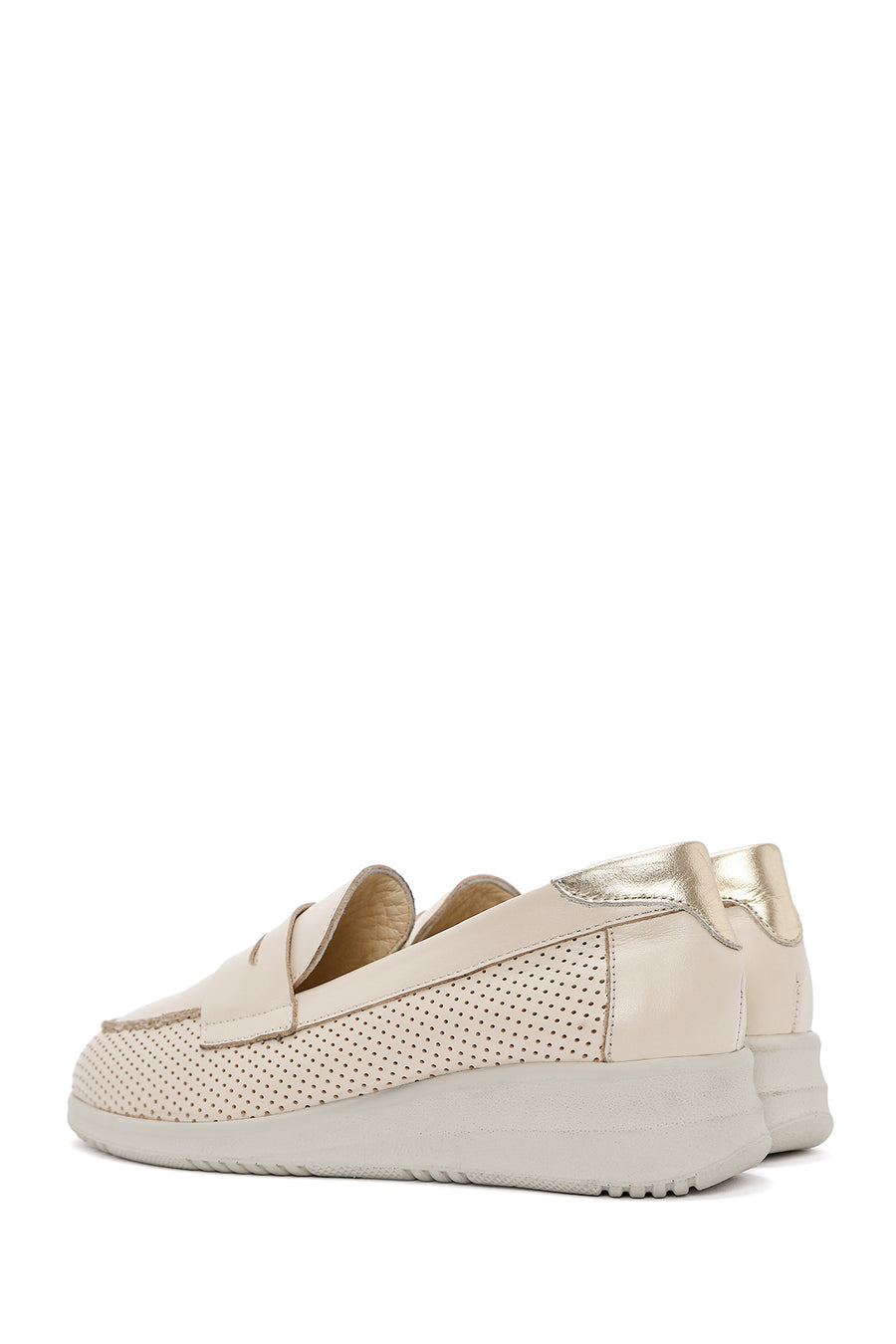 Women's Cream Wedge Heel Leather Comfort Loafer