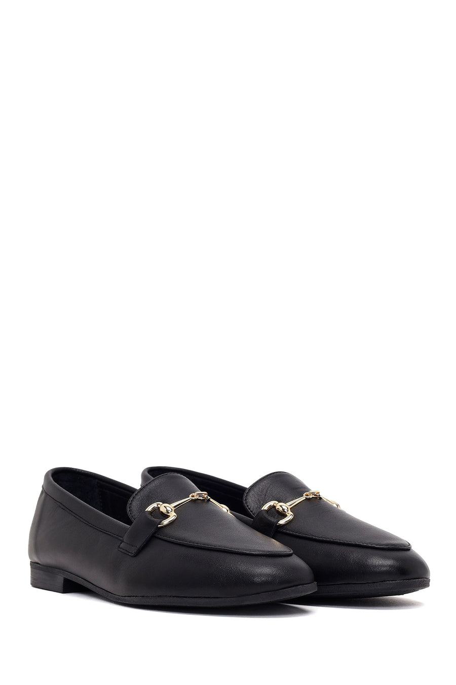 Woman Black Buckled Leather Classic Loafer