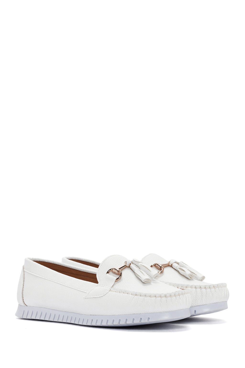 Kadın Beyaz Püskül Detaylı Loafer
