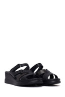 Woman Black Wedge Heel Leather Comfort Slipper | Derimod