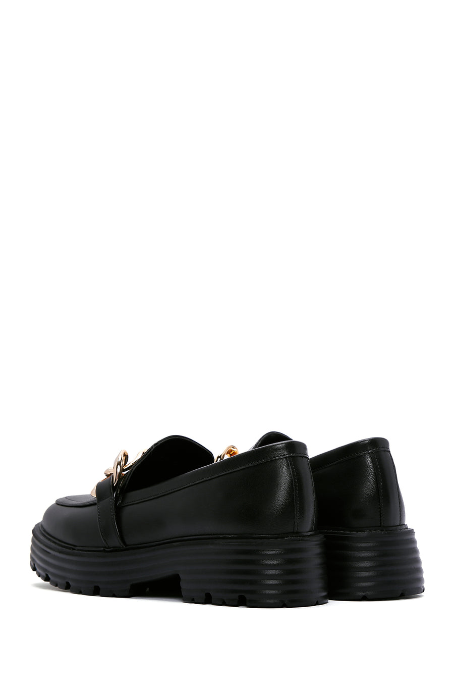 Kadın Siyah Zincir Detaylı Maskülen Loafer