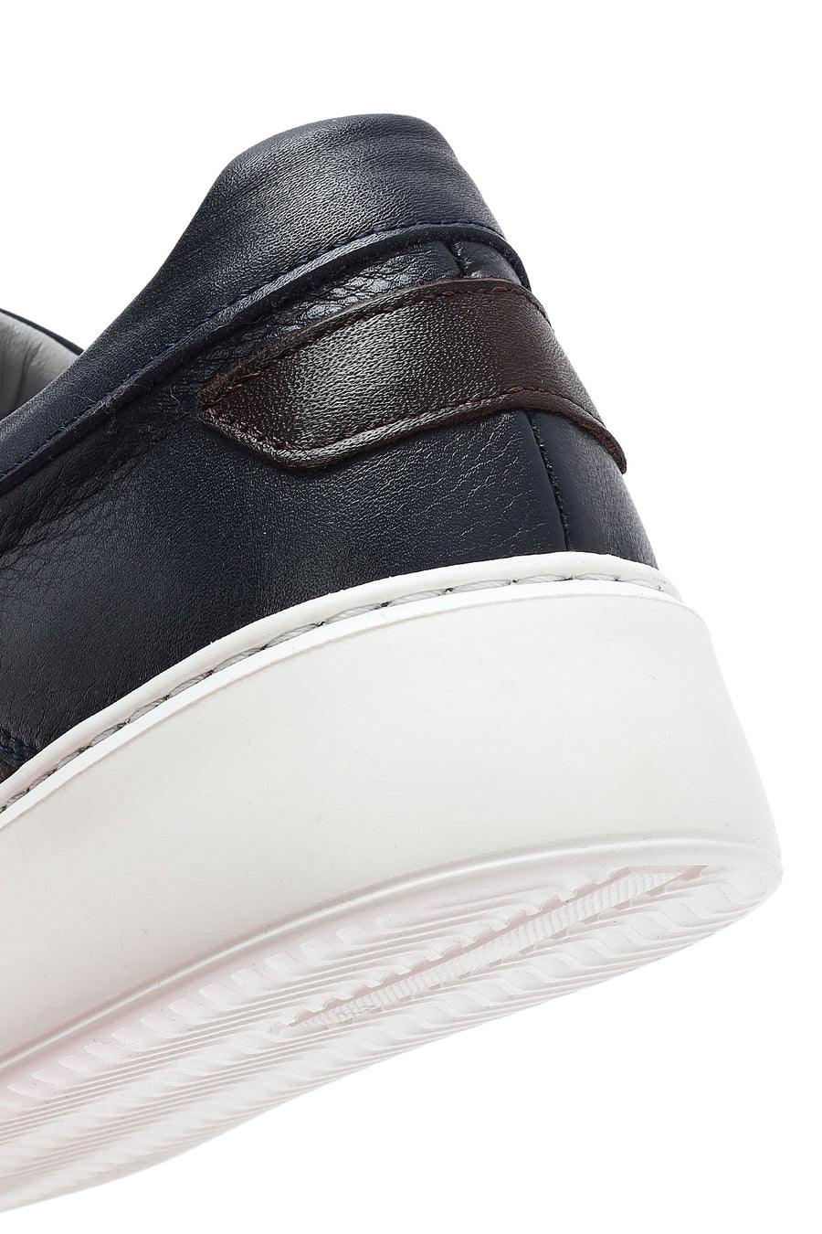 Erkek Lacivert Bağcıklı Deri Sneaker