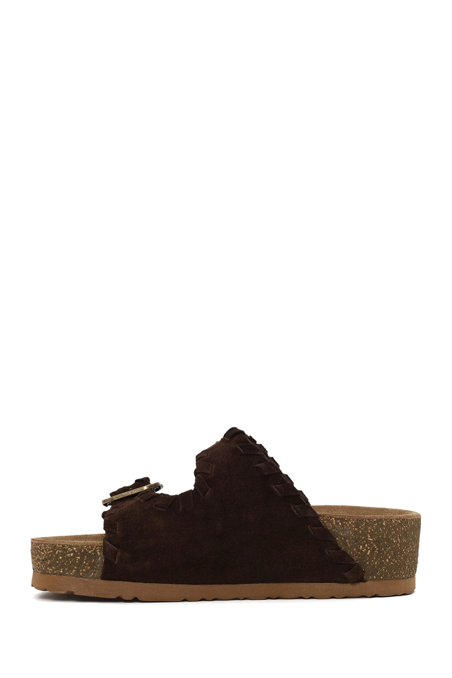 Woman Brown Double-Buckle Thick-Soled Suede Slipper