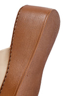Woman Beige Thick Sole Leather Comfort Slippers | Derimod