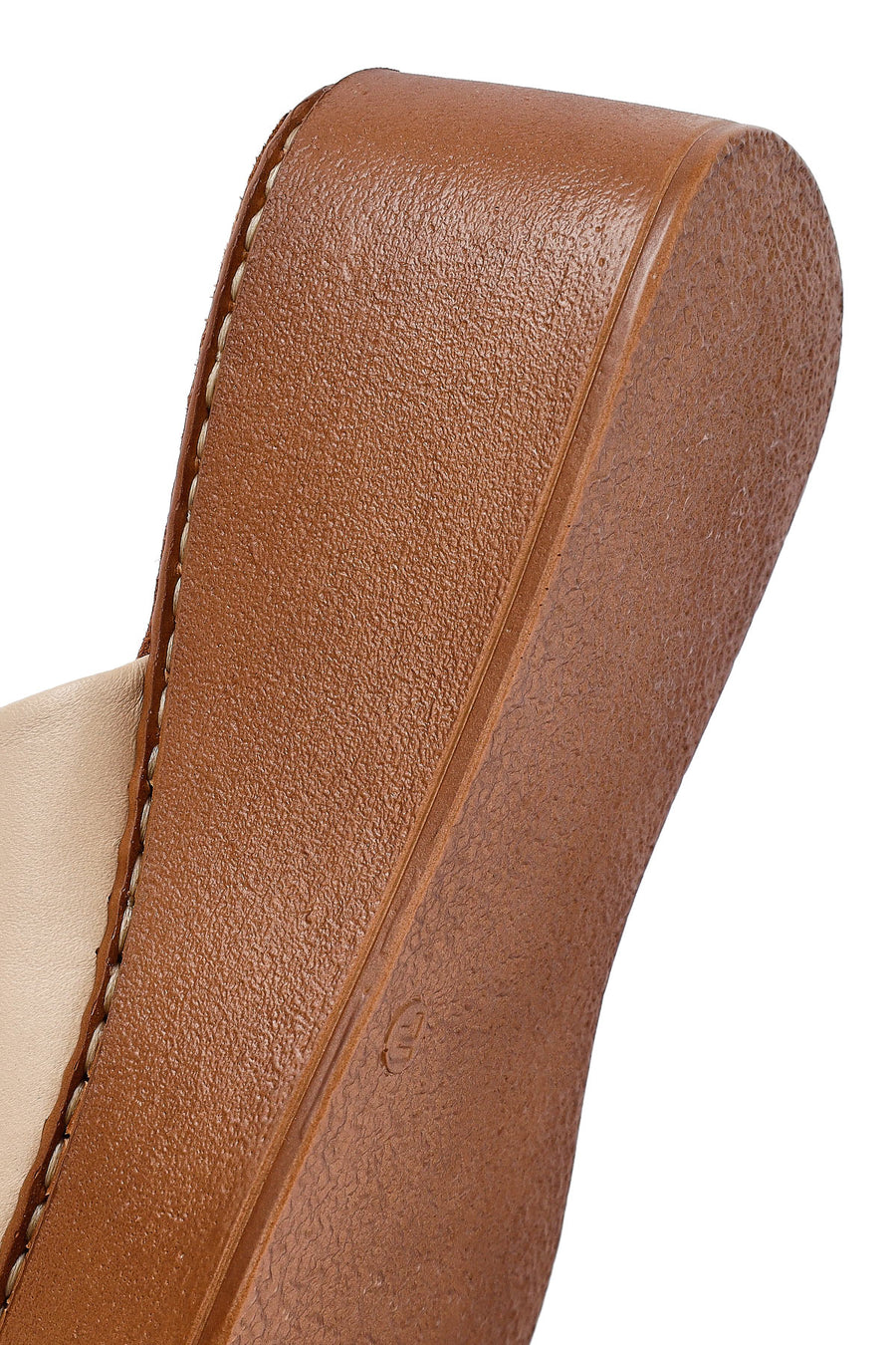 Woman Beige Thick Sole Leather Comfort Slippers