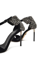 Women's Black Ankle Buckle Stone High Thin Heel Suede Leather Shoe | Derimod