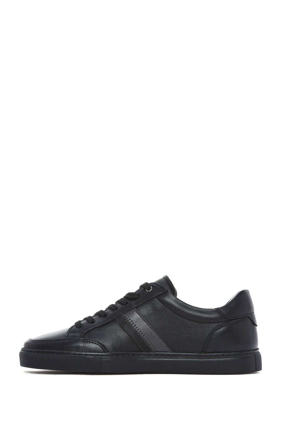 Erkek Siyah Bağcıklı Deri Sneaker