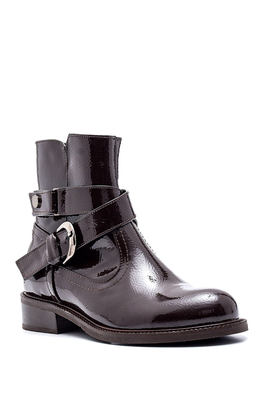 Women's Buckle Detailed Patent Leather Boots