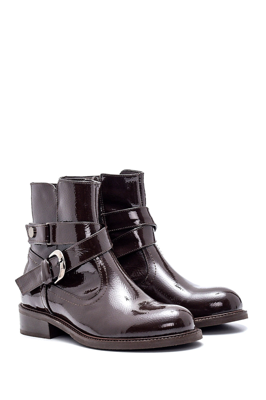 Women's Buckle Detailed Patent Leather Boots