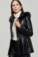 Rachel Women's Black Hooded Fur Leather Coat | Derimod