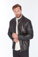 Neymar(Plus) Men's Black Leather Jacket | Derimod