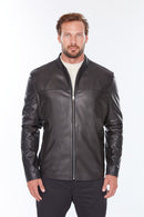 Neymar(Plus) Men's Black Leather Jacket | Derimod