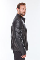 Neymar(Plus) Men's Black Leather Jacket | Derimod