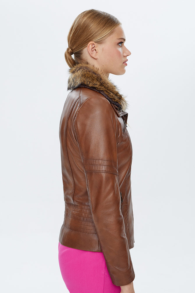 Belinda Women's Cognac Shearling Leather Jacket