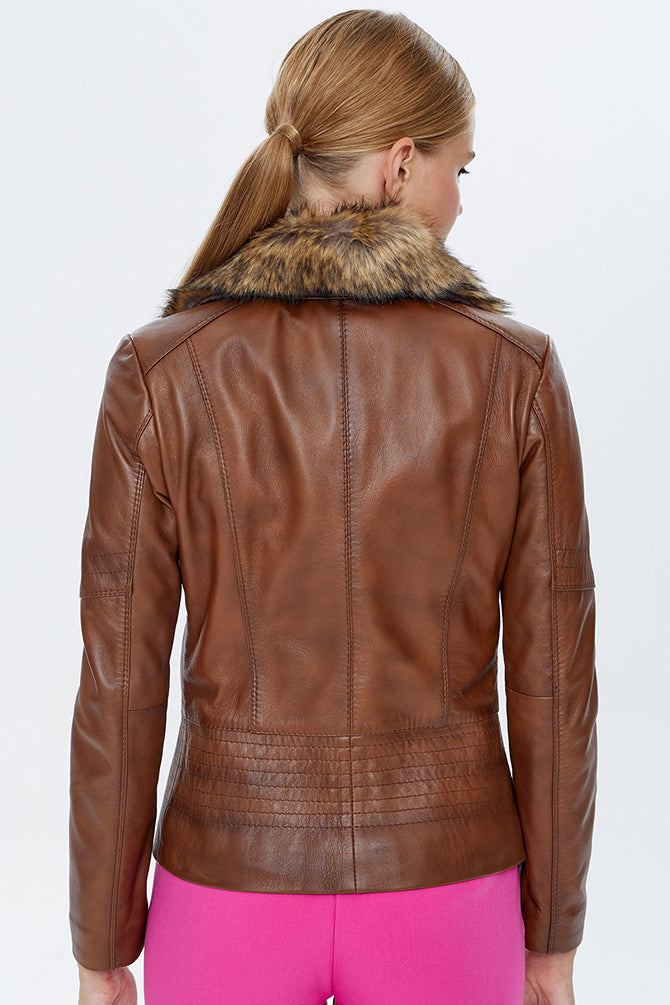 Belinda Women's Cognac Shearling Leather Jacket