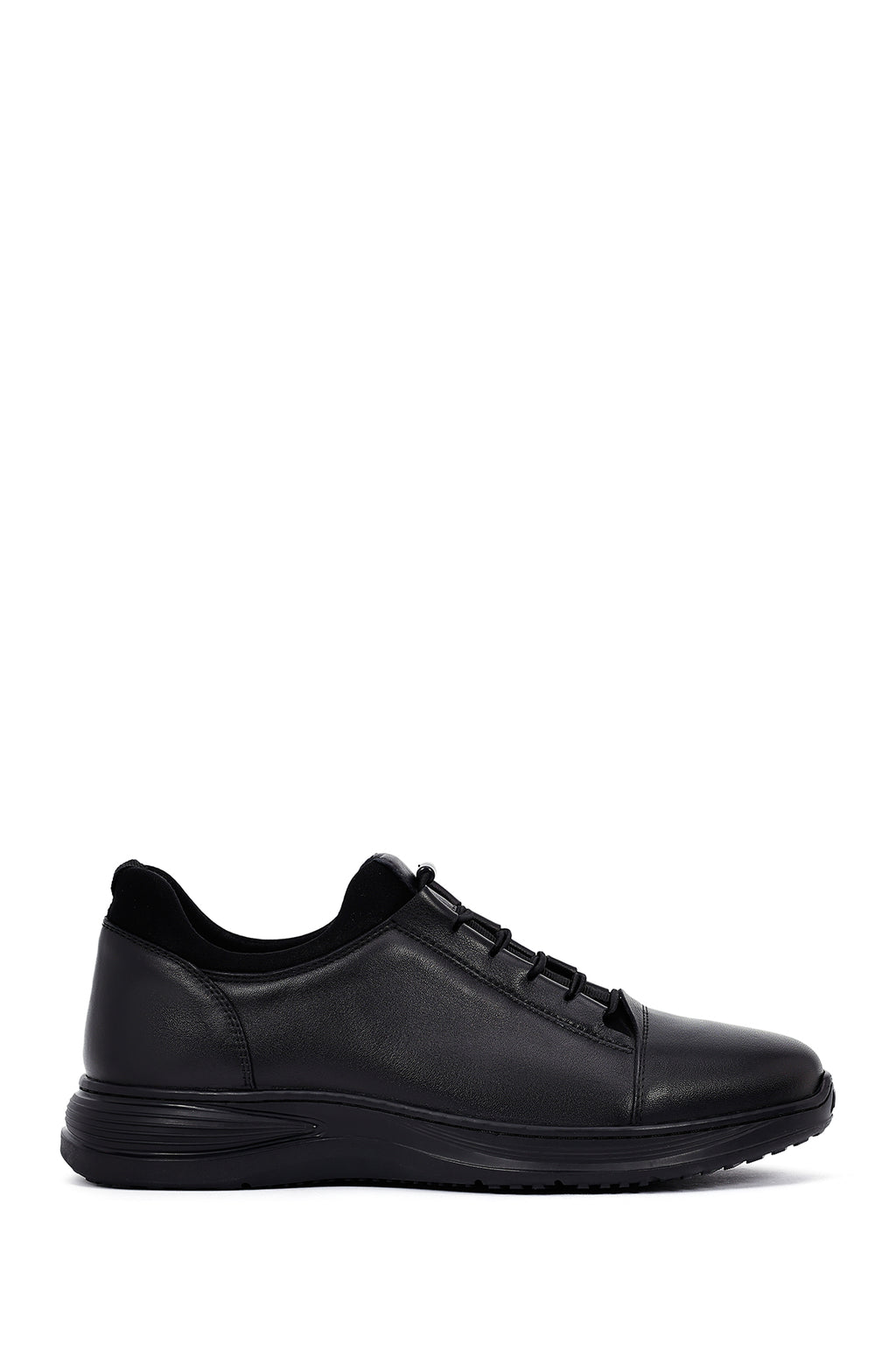 Erkek Siyah Bağcıklı Deri Casual Sneaker