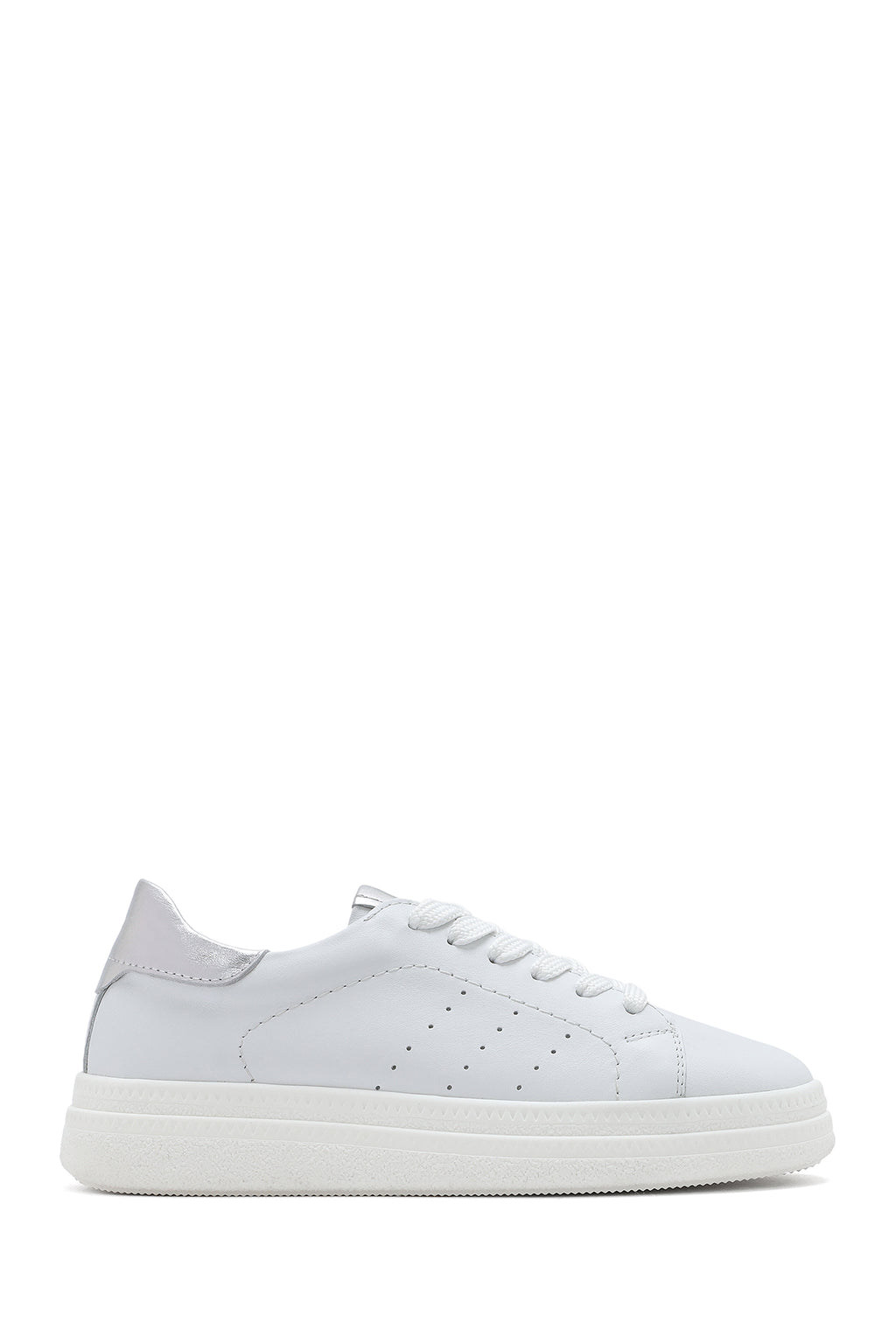 Kadın Beyaz Bağcıklı Deri Sneaker