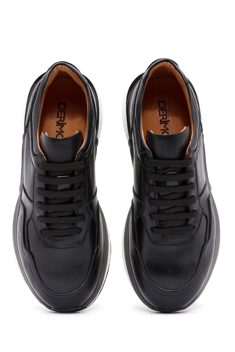 Erkek Siyah Bağcıklı Deri Sneaker