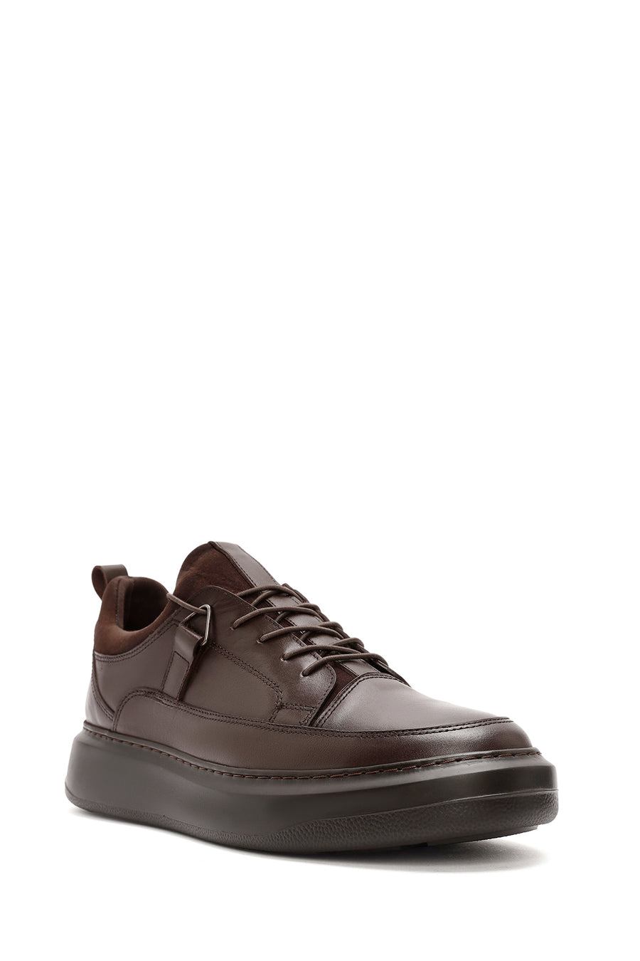 Erkek Kahverengi Bağcıklı Deri Sneaker