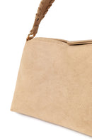 Woman Beige Suede Shoulder Bag with Long Chain Strap and Tassel | Derimod