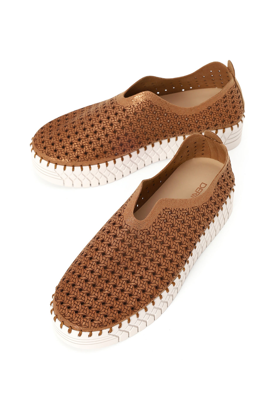 Woman Bronze Lace-Up Thick-Soled Glittery Fabric Casual Shoes