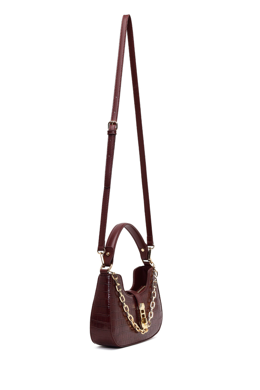 Woman Bardo Long Strap Crocodile-Embossed Shoulder Bag