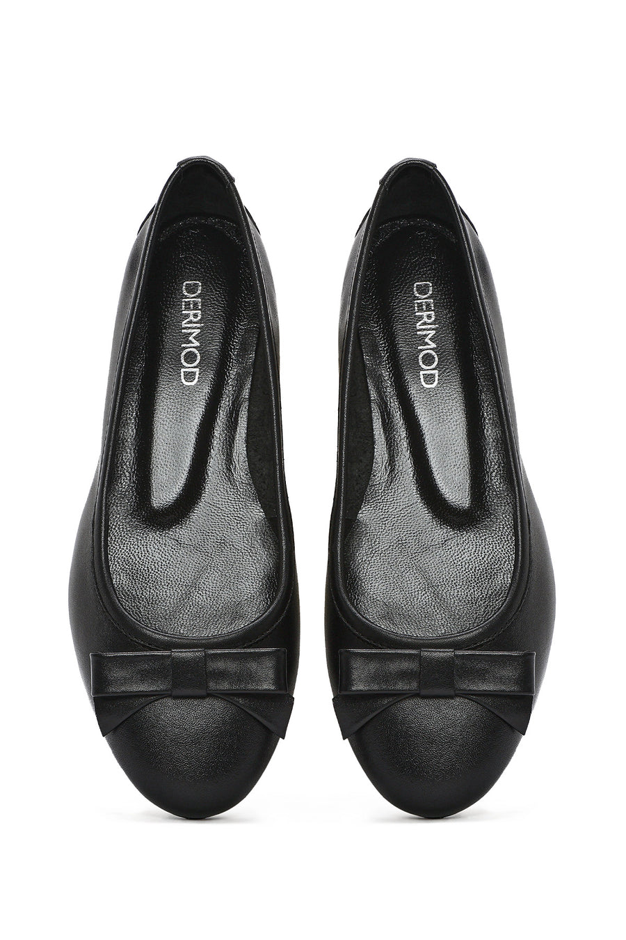 Women's Black Bowknot Leather Ballerinas