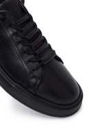 Erkek Siyah Bağcıklı Deri Sneaker | Derimod