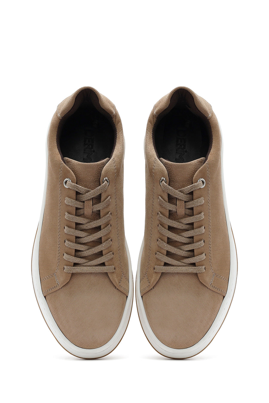 Erkek Bej Bağcıklı Nubuk Deri Sneaker