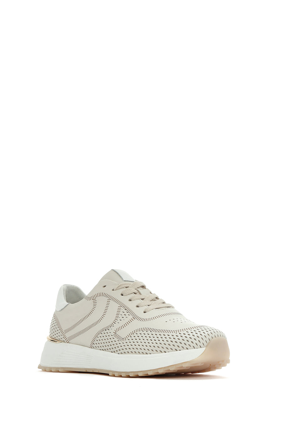 Kadın Krem Bağcıklı Kalın Tabanlı Deri Sneaker