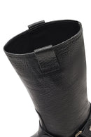 Women's Black Leather Biker Boot | Derimod