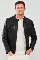 Demar Men's Black Slim-Fit Leather Jacket | Derimod