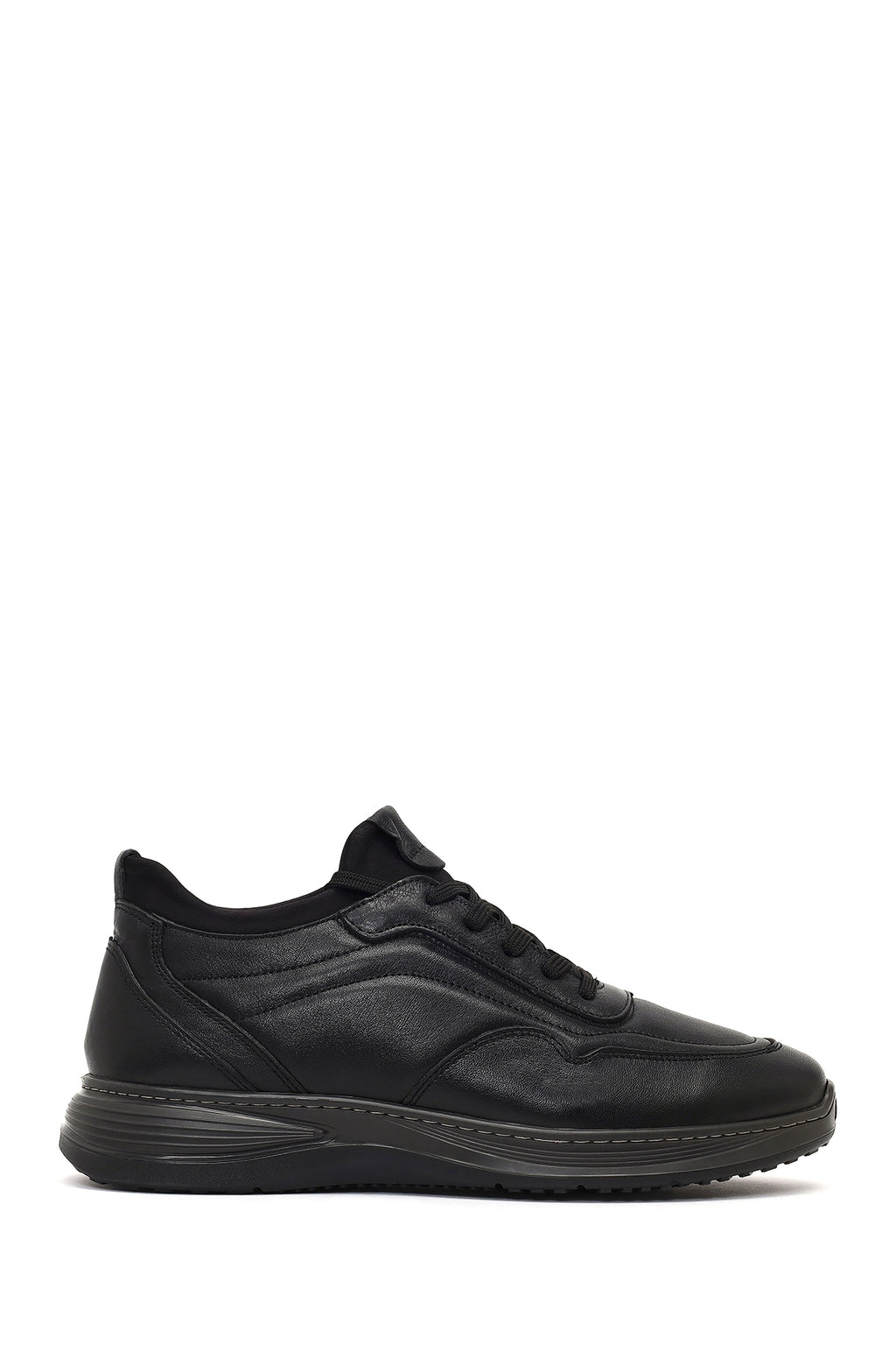 Erkek Siyah Bağcıklı Kalın Tabanlı Deri Casual Sneaker