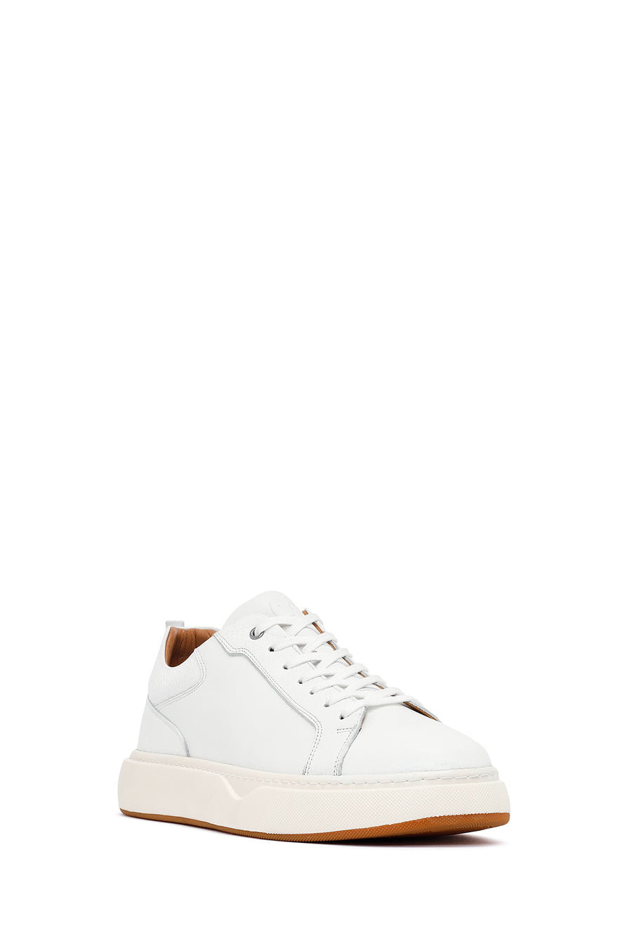 Erkek Beyaz Bağcıklı Kalın Tabanlı Deri Sneaker