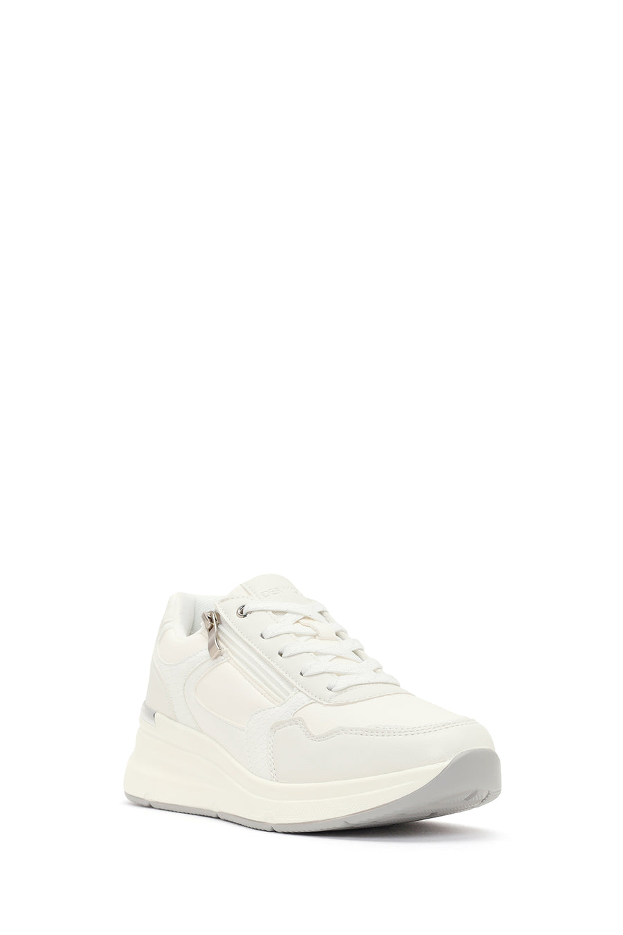 Kadın Beyaz Yandan Fermuarlı Bağcıklı Kalın Tabanlı Sneaker
