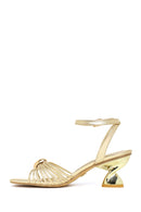 Woman Gold Ankle-Buckle Metallic Chunky-Heel Sandal | Derimod