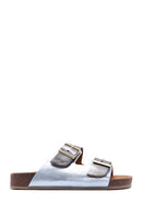 Women's Brown Metallic Leather Double Buckle Comfort Slippers | Derimod