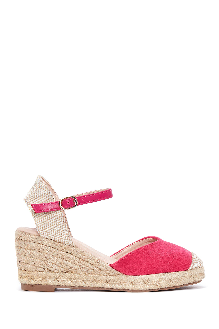 Women's Pink Suede Wedge Heel Espadrille Sandals 22SFE471110 | Derimod