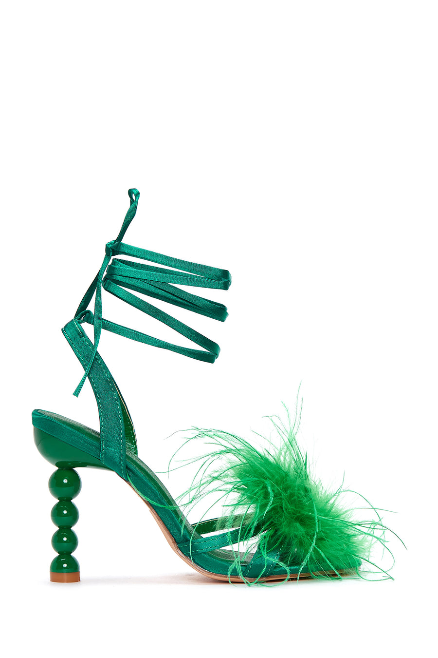Women's Green Furry Heeled Sandals 22SFE494914 | Derimod