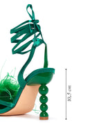 Women's Green Furry Heeled Sandals | Derimod