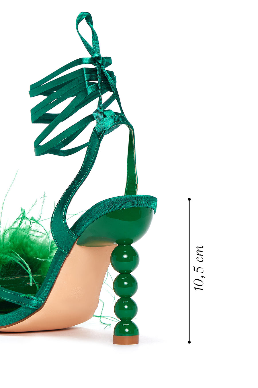 Women's Green Furry Heeled Sandals