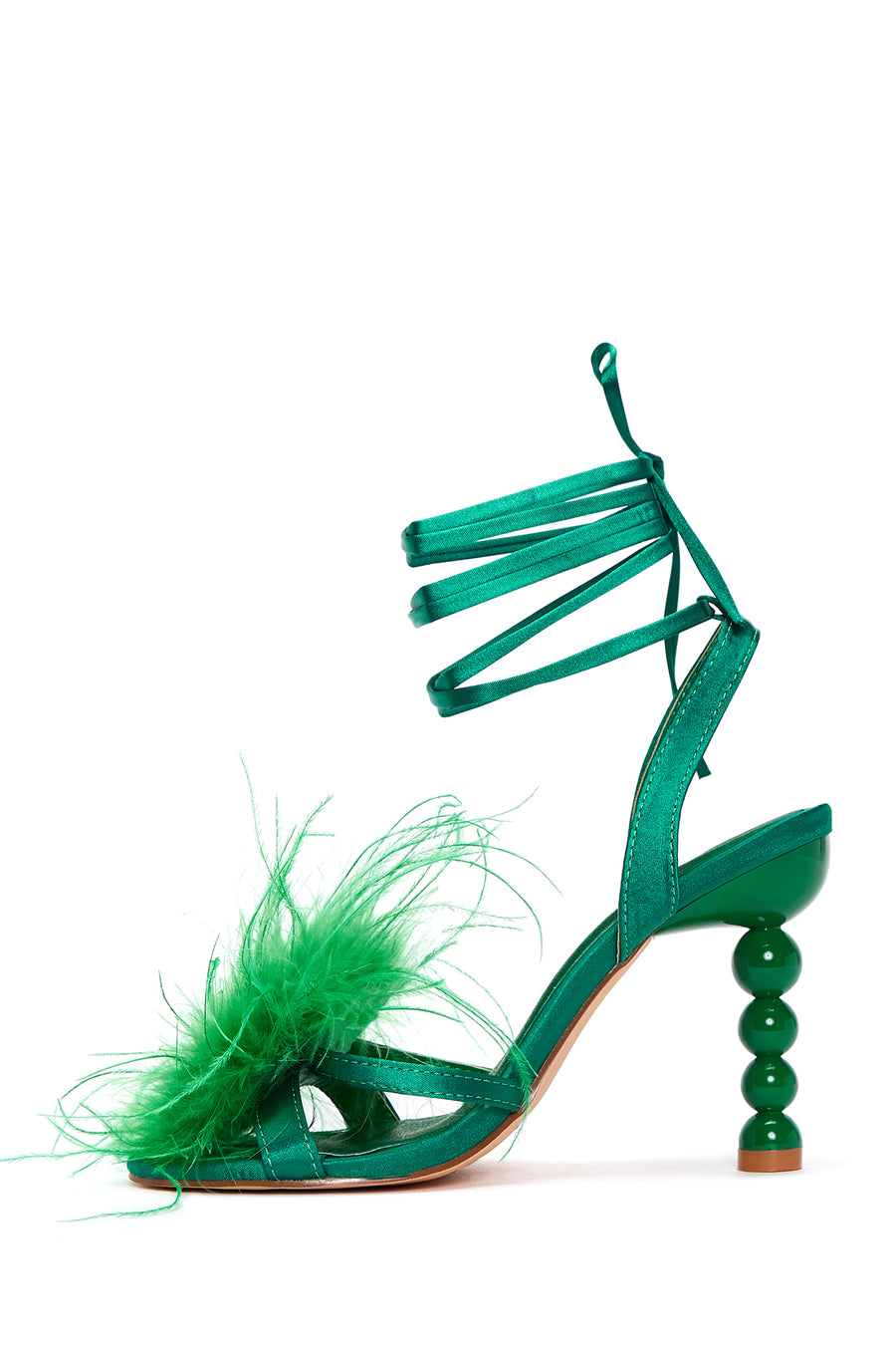 Women's Green Furry Heeled Sandals