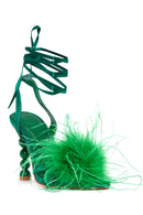 Women's Green Furry Heeled Sandals | Derimod