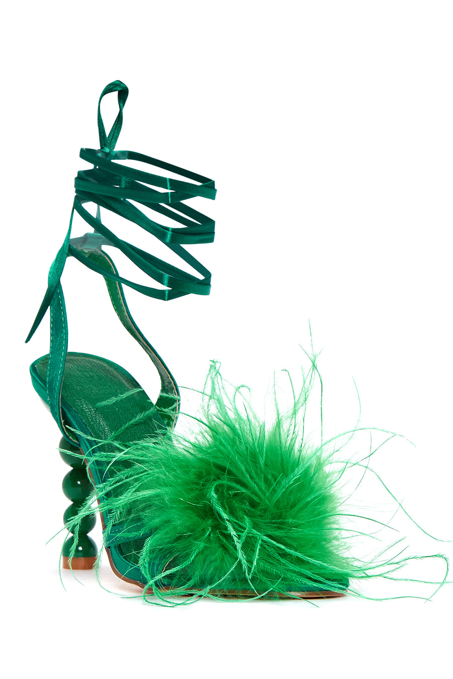 Women's Green Furry Heeled Sandals