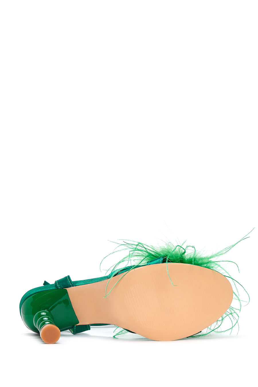 Women's Green Furry Heeled Sandals