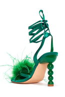 Women's Green Furry Heeled Sandals | Derimod