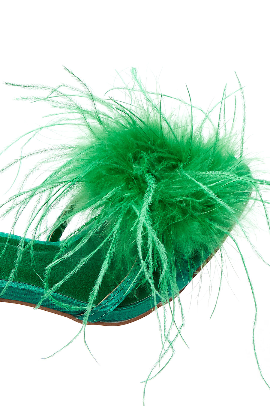 Women's Green Furry Heeled Sandals