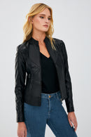 Tiffany Women's Black Slim-Fit Short Leather Jacket | Derimod