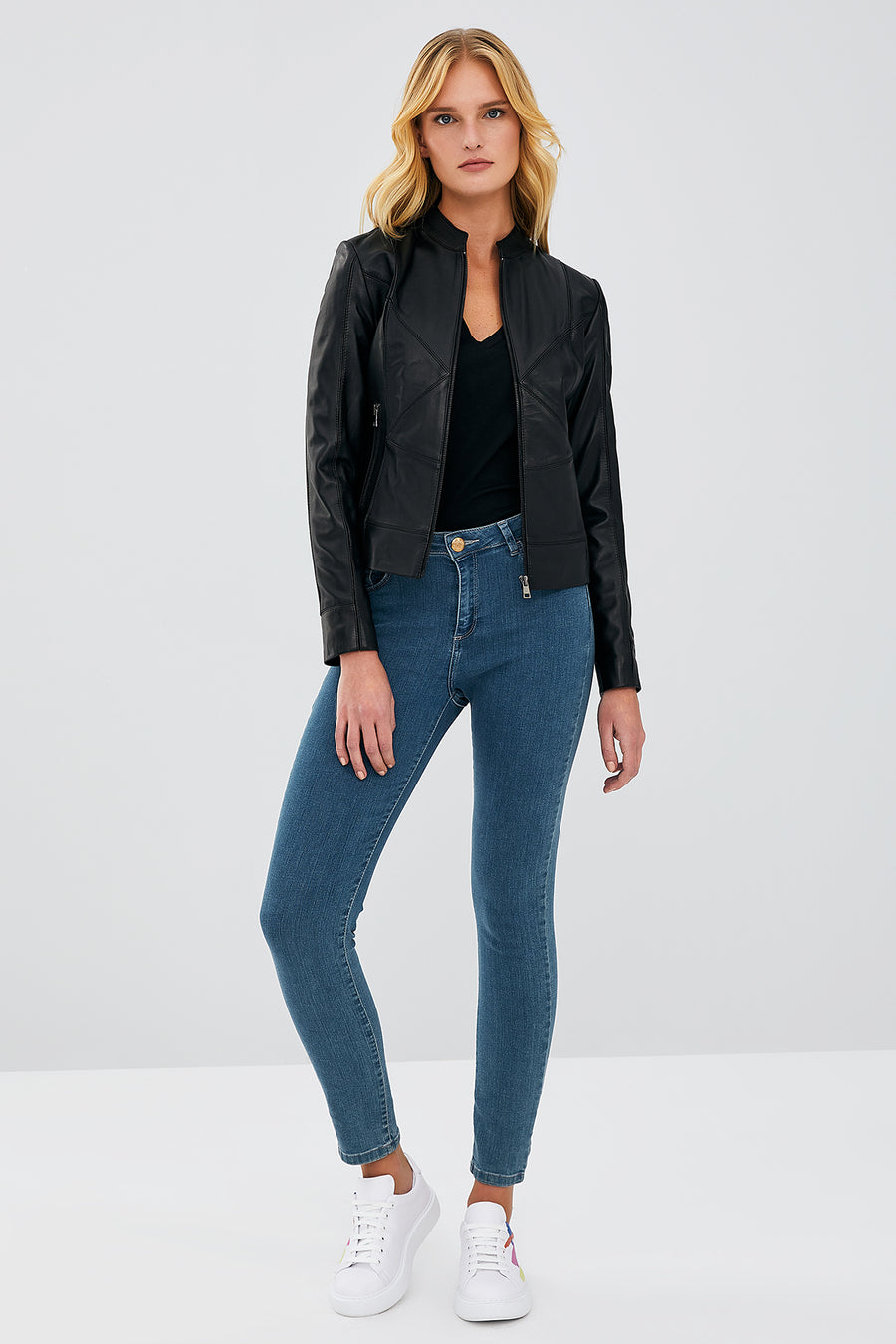 Tiffany Women's Black Slim-Fit Short Leather Jacket